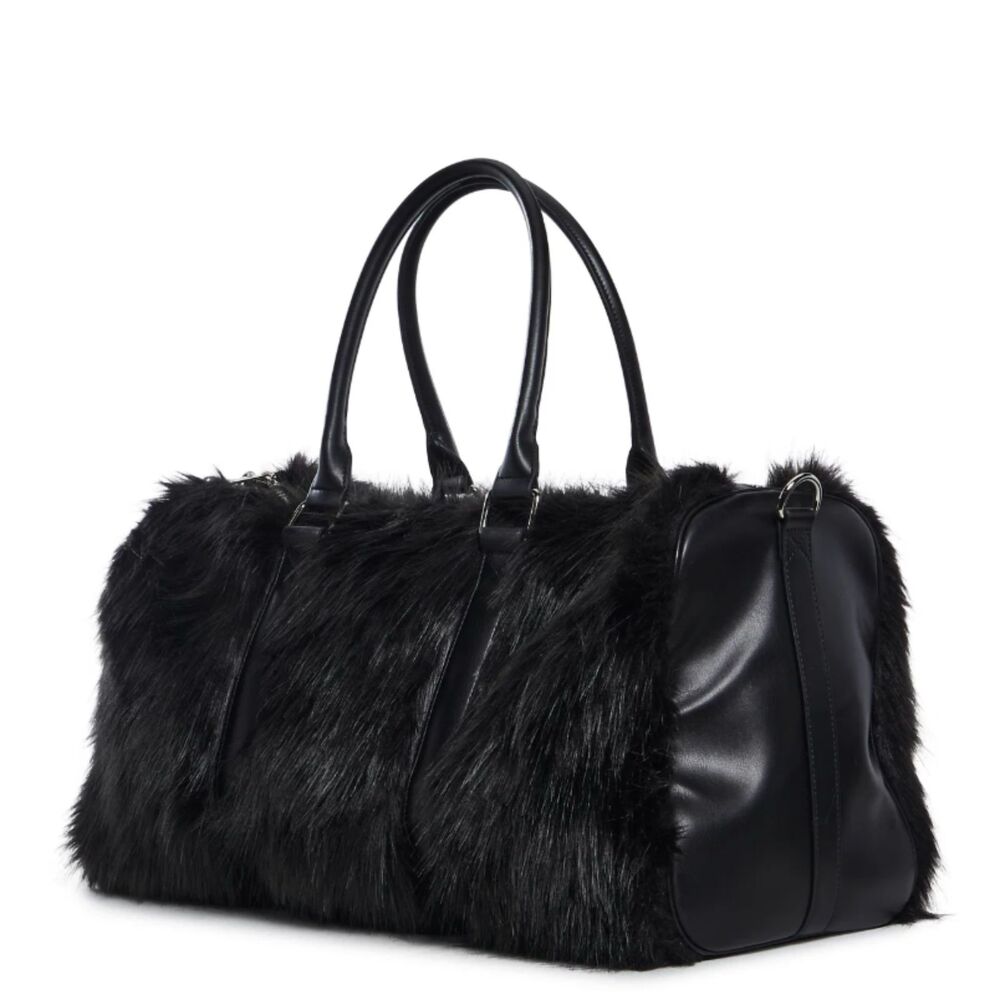 DollsKill Midnight Shagadelic Black Fur Goth Alt Weekender Travel Duffle Bag EUC